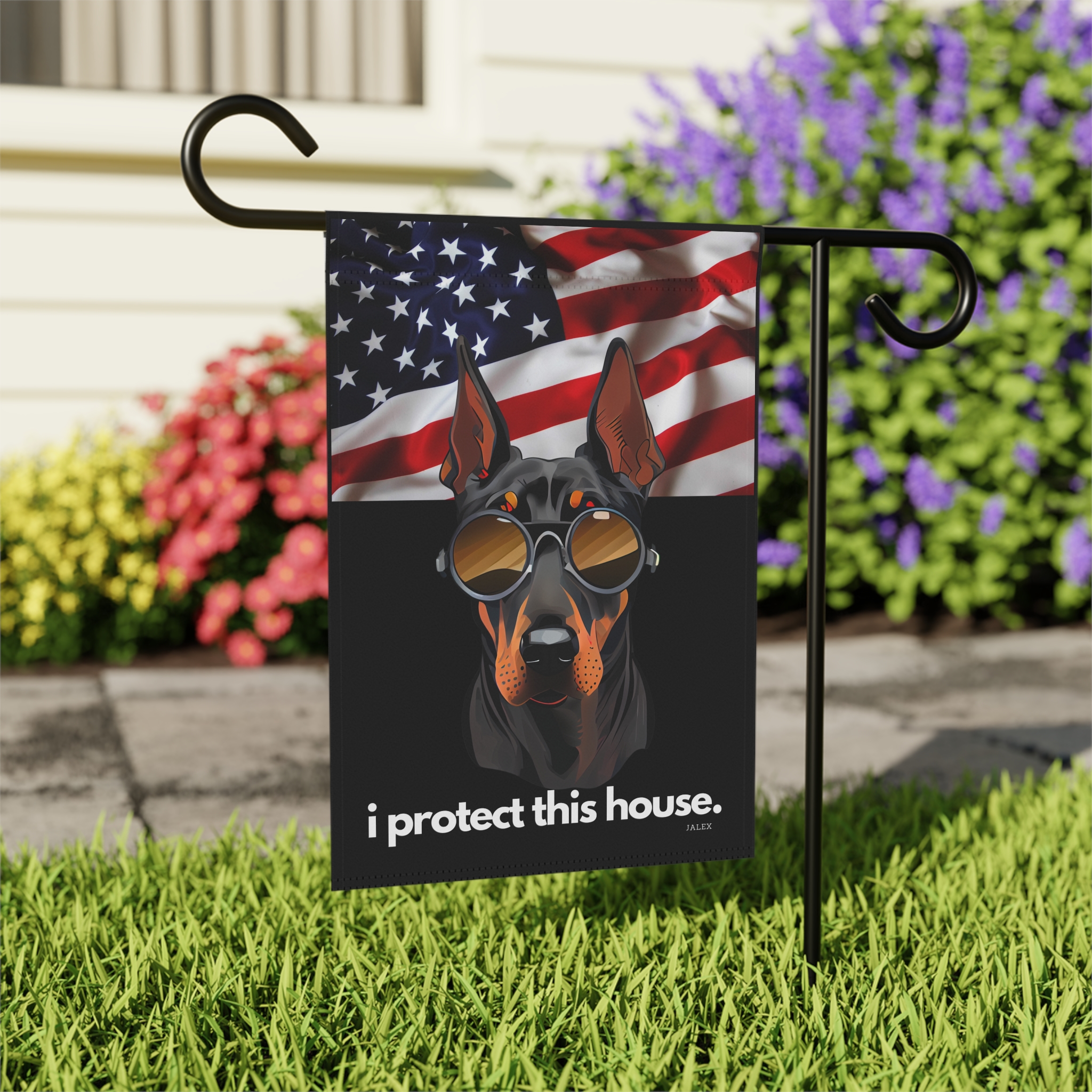Doberman Flag, Garden Flag, I Protect This House, Patriotic, USA, United States, American, House Flag, Banner, Printed Both Sides - Image 5
