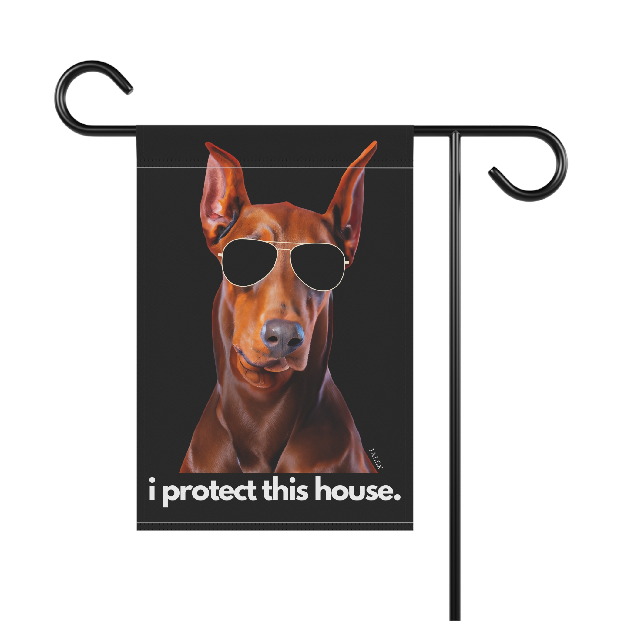 Red Doberman Flag, Garden Flag, I Protect This House, House Flag, Banner, Printed Both Sides - Image 2