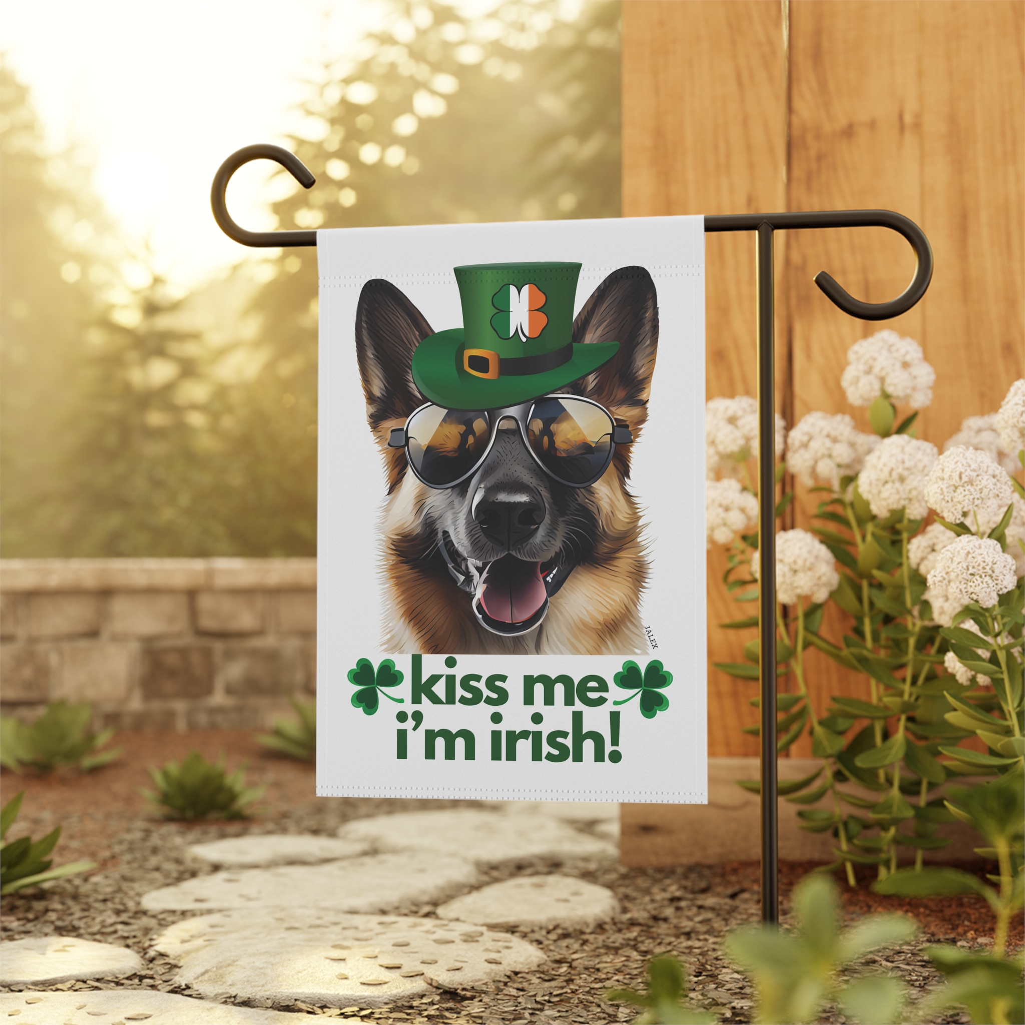 German Shepherd Flag, Garden Flag, Kiss Me I'm Irish!, House Flag, Banner, Printed Both Sides, Gift, Dog Lover, St. Patrick's Day - Image 3