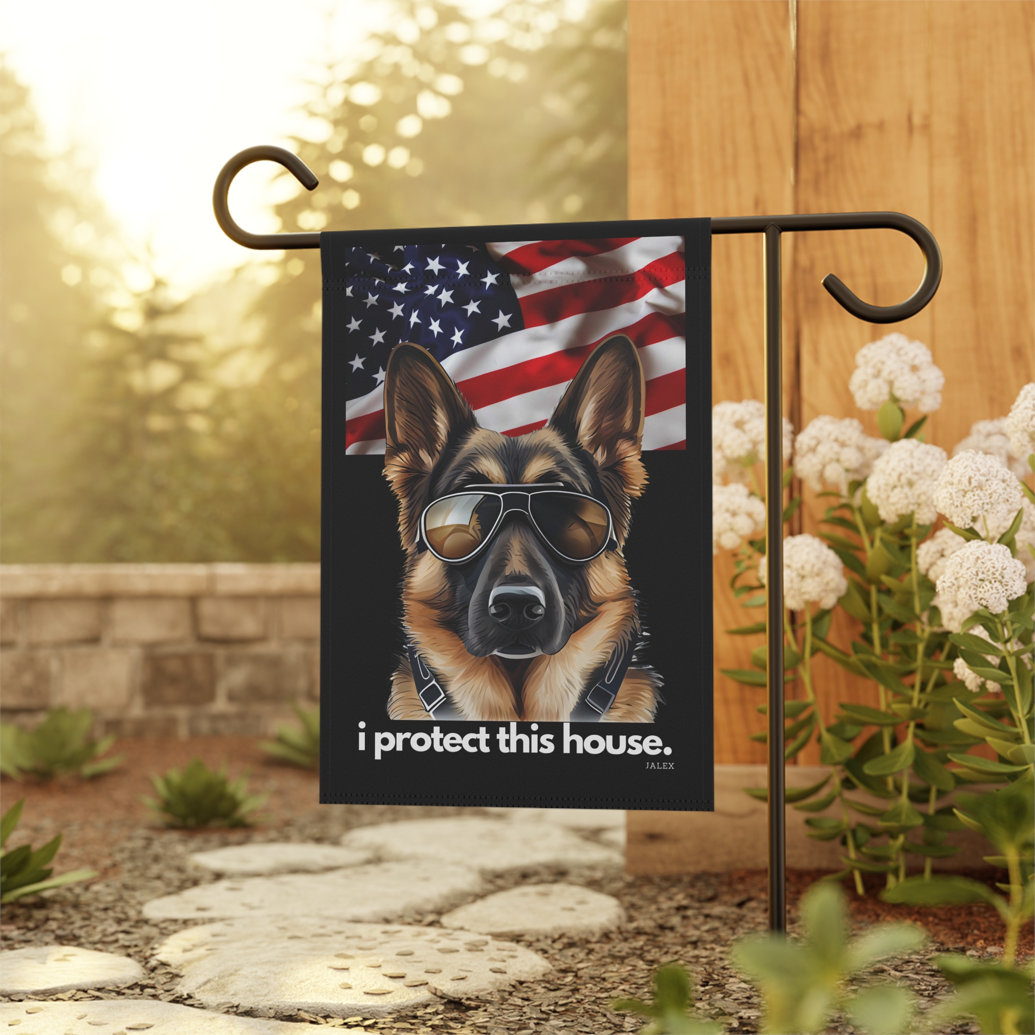 German Shepherd Flag, Garden Flag, I Protect This House, Patriotic, USA, United States, American, House Flag, Banner, Printed Both Sides - Image 3