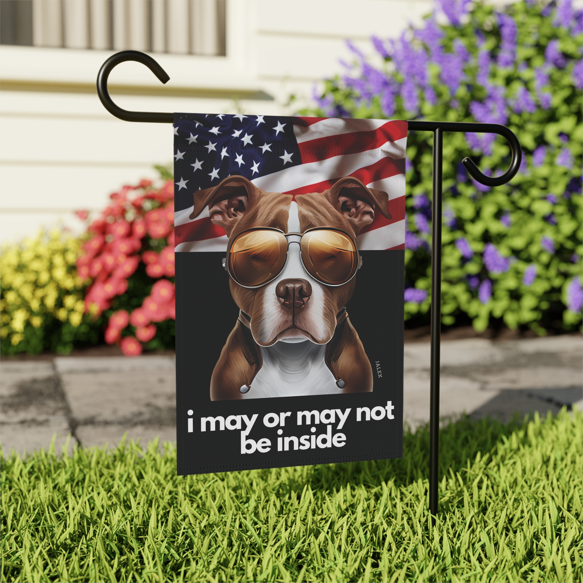 Pit Bull Flag, Garden Flag, I May or May Not Be Inside, Patriotic, USA, United States, American, House Flag, Banner, Printed Both