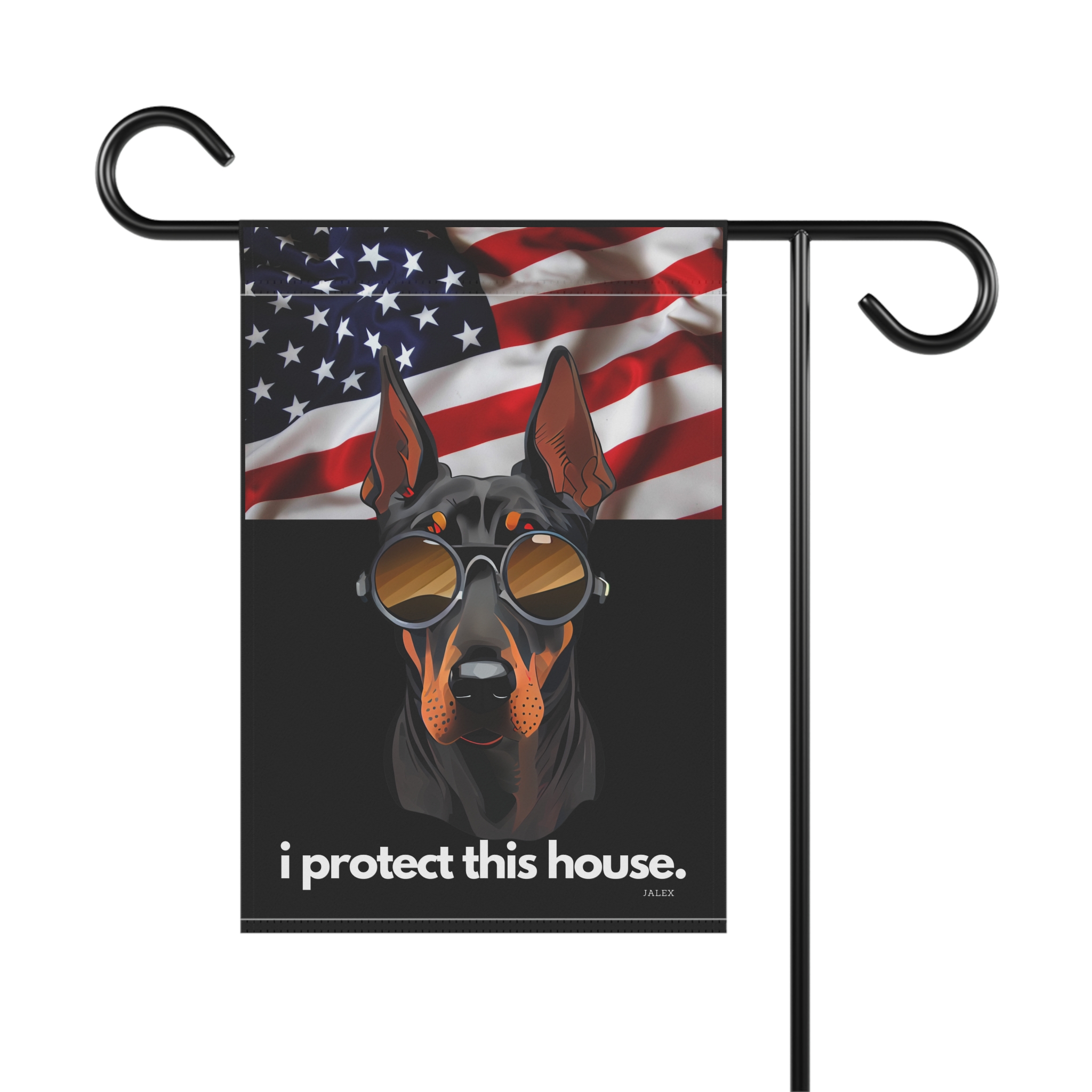 Doberman Flag, Garden Flag, I Protect This House, Patriotic, USA, United States, American, House Flag, Banner, Printed Both Sides - Image 2