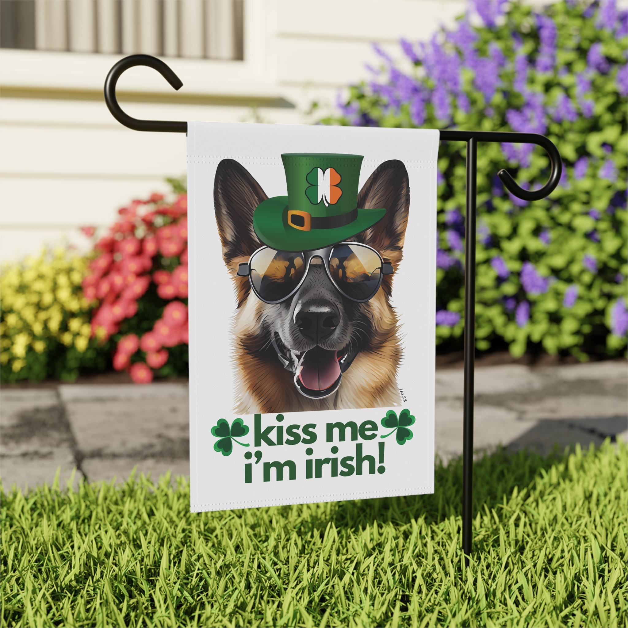 German Shepherd Flag, Garden Flag, Kiss Me I'm Irish!, House Flag, Banner, Printed Both Sides, Gift, Dog Lover, St. Patrick's Day - Image 4