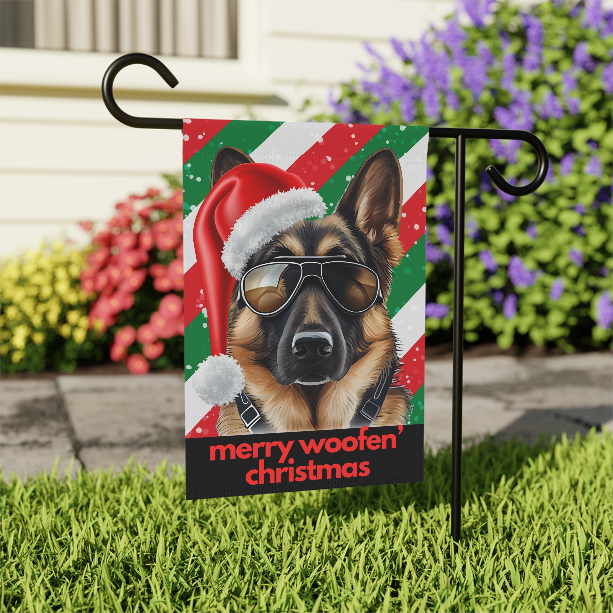 German Shepherd Flag, Garden Flag, Merry Woofen' Christmas, House Flag, Banner, Printed Both Sides - Image 4