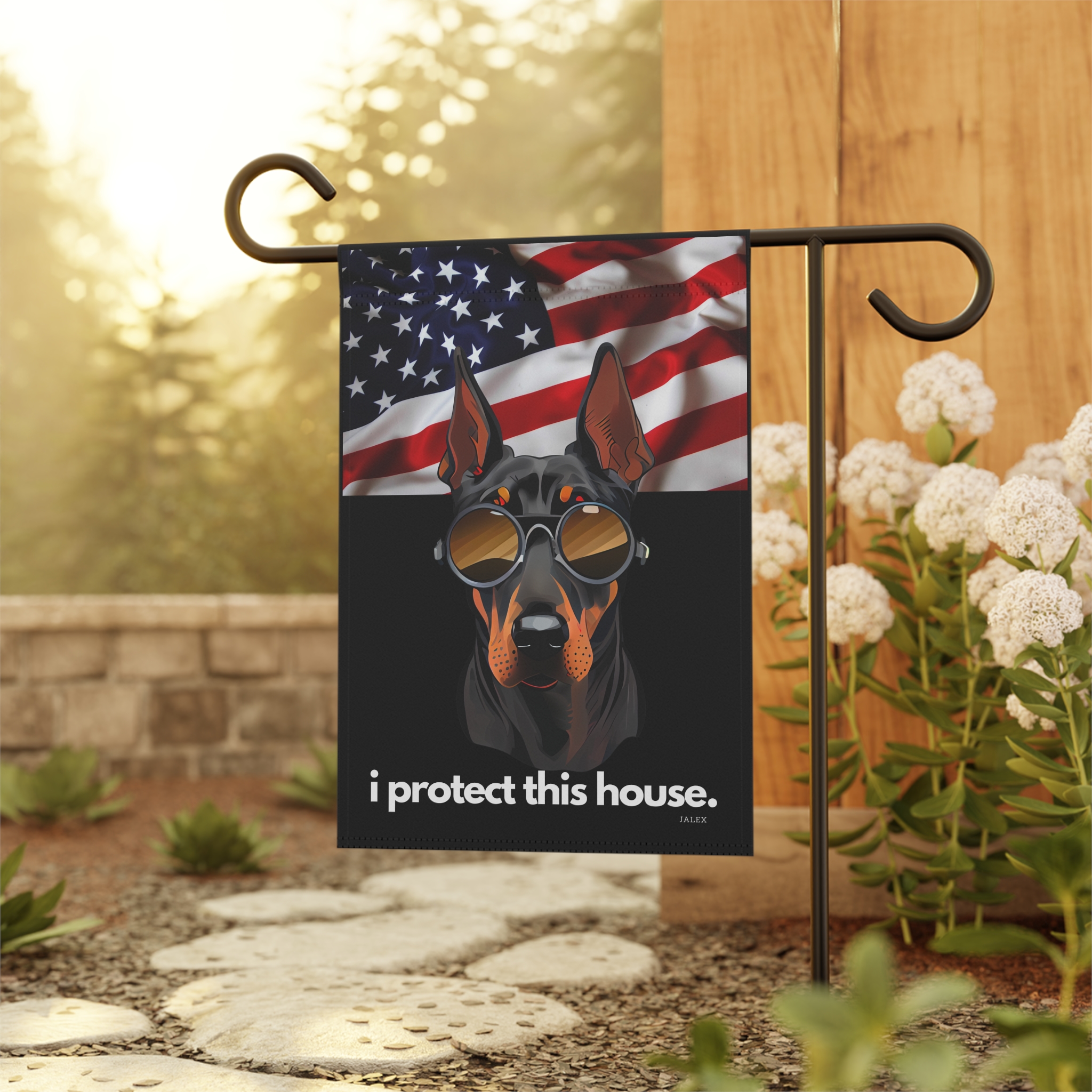 Doberman Flag, Garden Flag, I Protect This House, Patriotic, USA, United States, American, House Flag, Banner, Printed Both Sides - Image 4