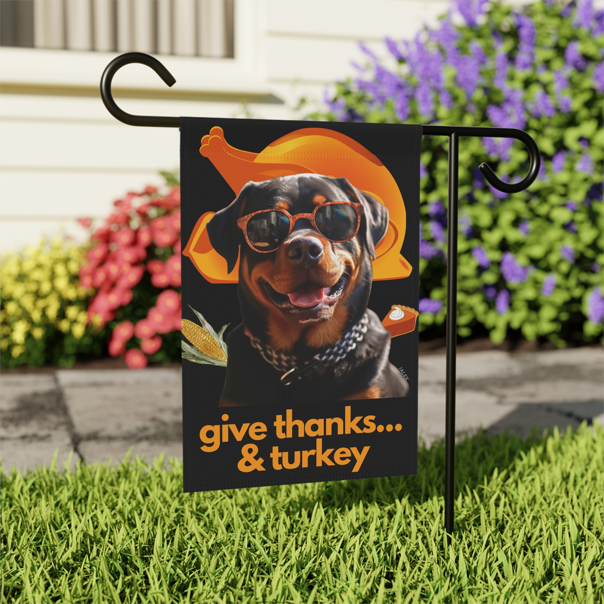 Rottweiler Flag, Garden Flag, Give Thanks & Turkey, House Flag, Banner, Printed Both Sides - Image 2