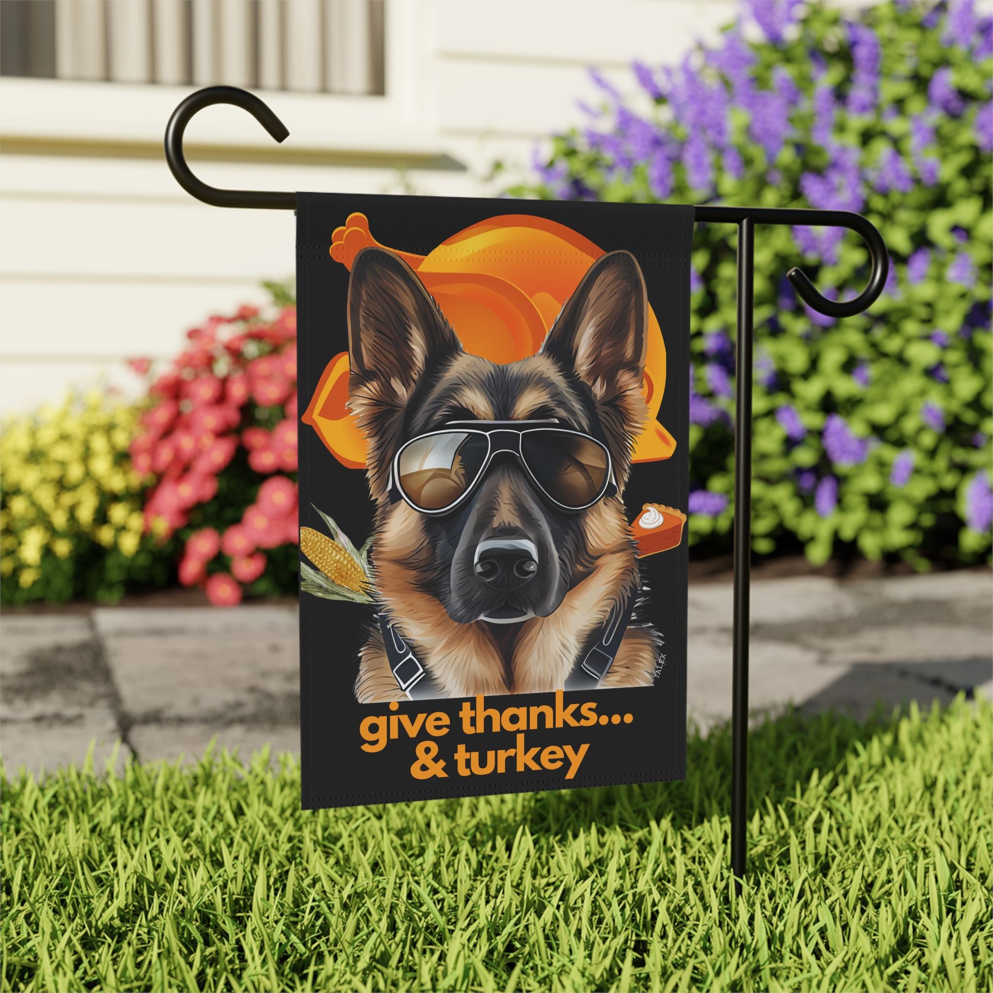 German Shepherd Flag, Garden Flag, Give Thanks & Turkey, House Flag, Banner, Printed Both Sides - Image 2