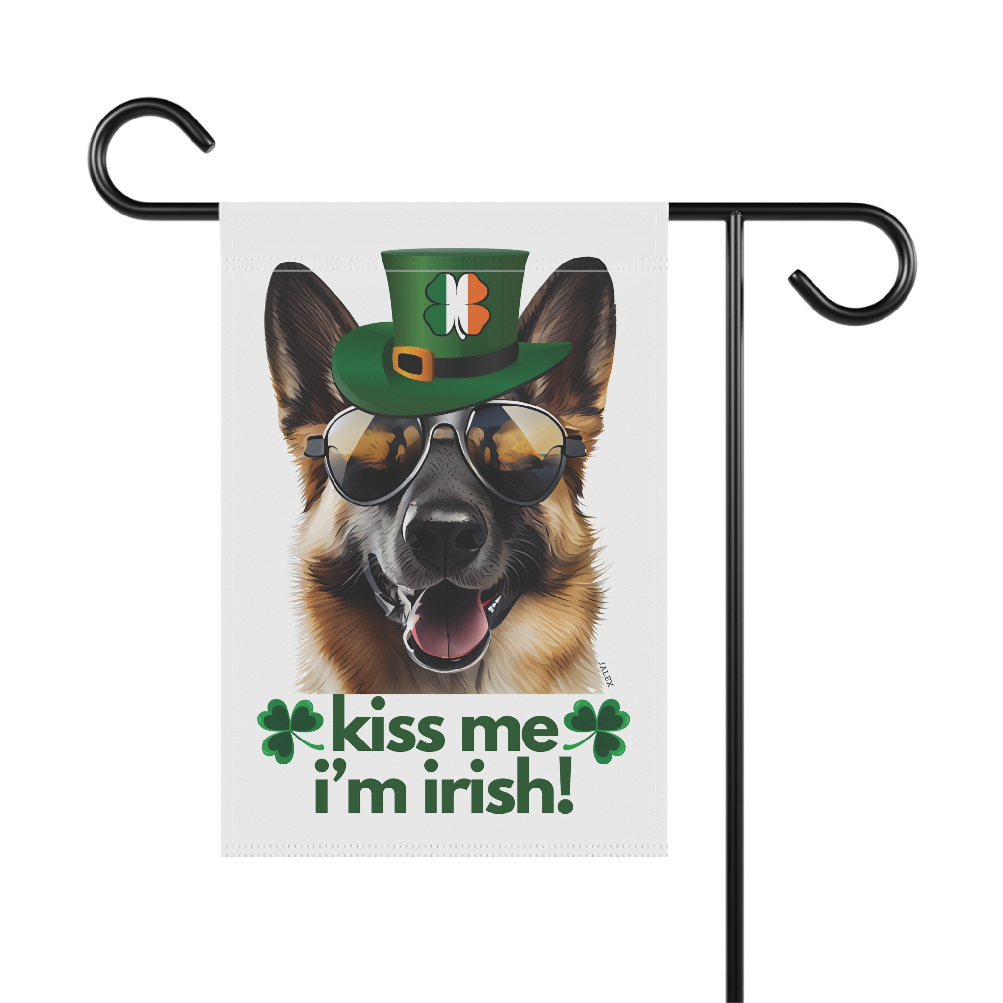 German Shepherd Flag, Garden Flag, Kiss Me I'm Irish!, House Flag, Banner, Printed Both Sides, Gift, Dog Lover, St. Patrick's Day - Image 2