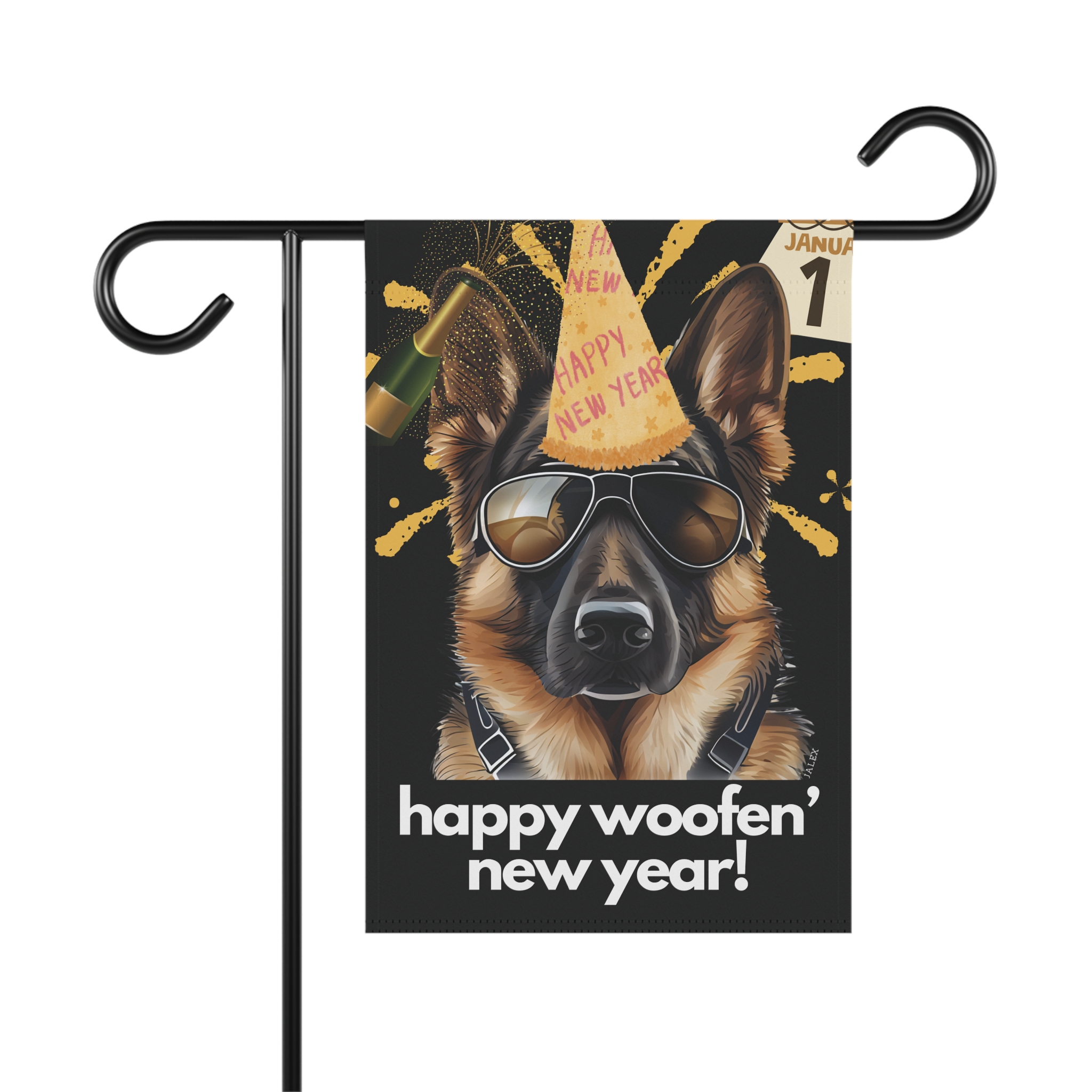 German Shepherd Flag, Garden Flag, Happy Woofen' New Year, House Flag, Banner, Printed Both Sides