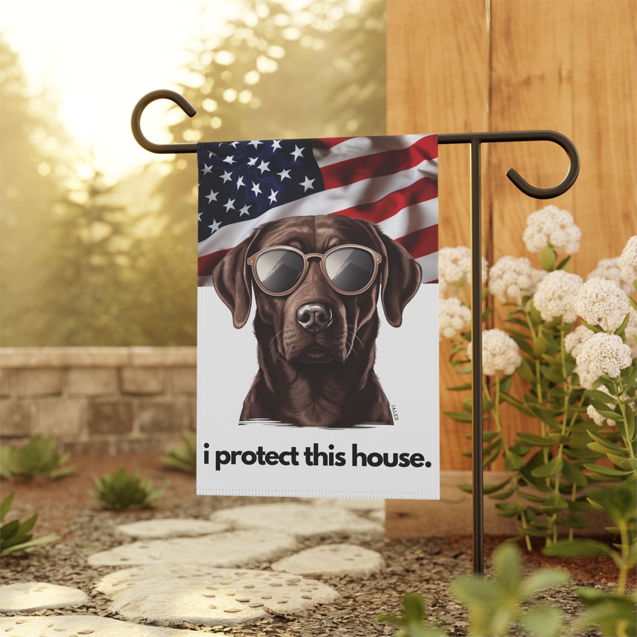 Chocolate Labrador Flag, Garden Flag, I Protect This House, Patriotic, USA, United States, American, House Flag, Banner, Printed Bot - Image 4