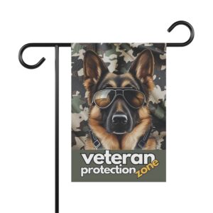 German Shepherd "veteran protection zone" Camo Graphic Background, Garden Flag, House Flag, Banner, Printed Both Sides
